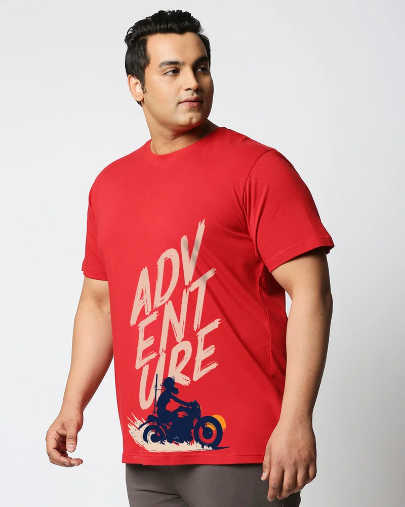 بيواكوف Men's Red Moon Rider Plus Size Typography T-shirt